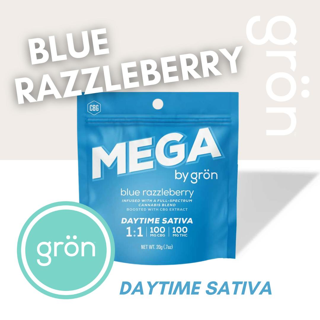 Grön - Blue Razzleberry Mega Pearls - 1:1 CBG/THC - 2pk - 100mg