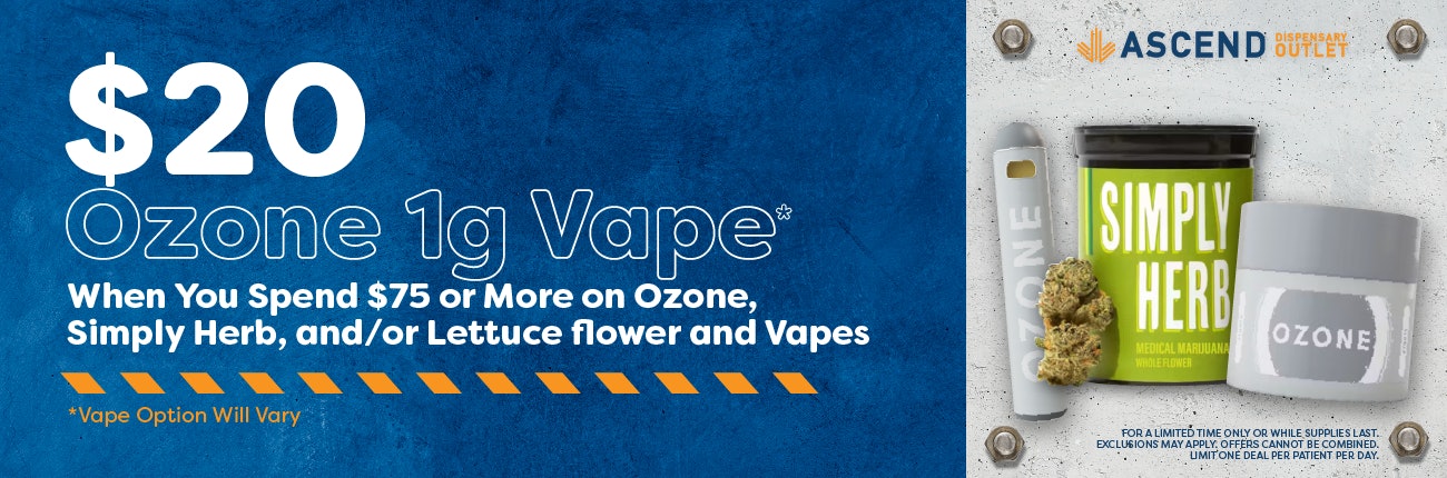 Spend 75, Get an Ozone 1g Vape for $20.