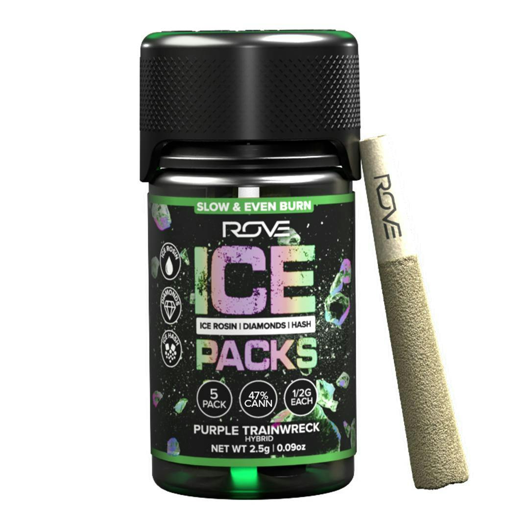 ROVE | PURPLE TRAINWRECK | 2.5G/5PK ICE PACK ROSIN DIAMOND HASH INFUSED - PREROLL
