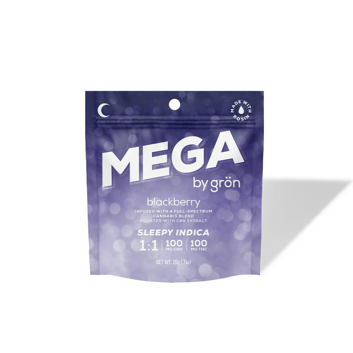 GRON MEGA | BLACKBERRY 1:1 CBN:THC | 100MG/2PK SOFT CHEWS