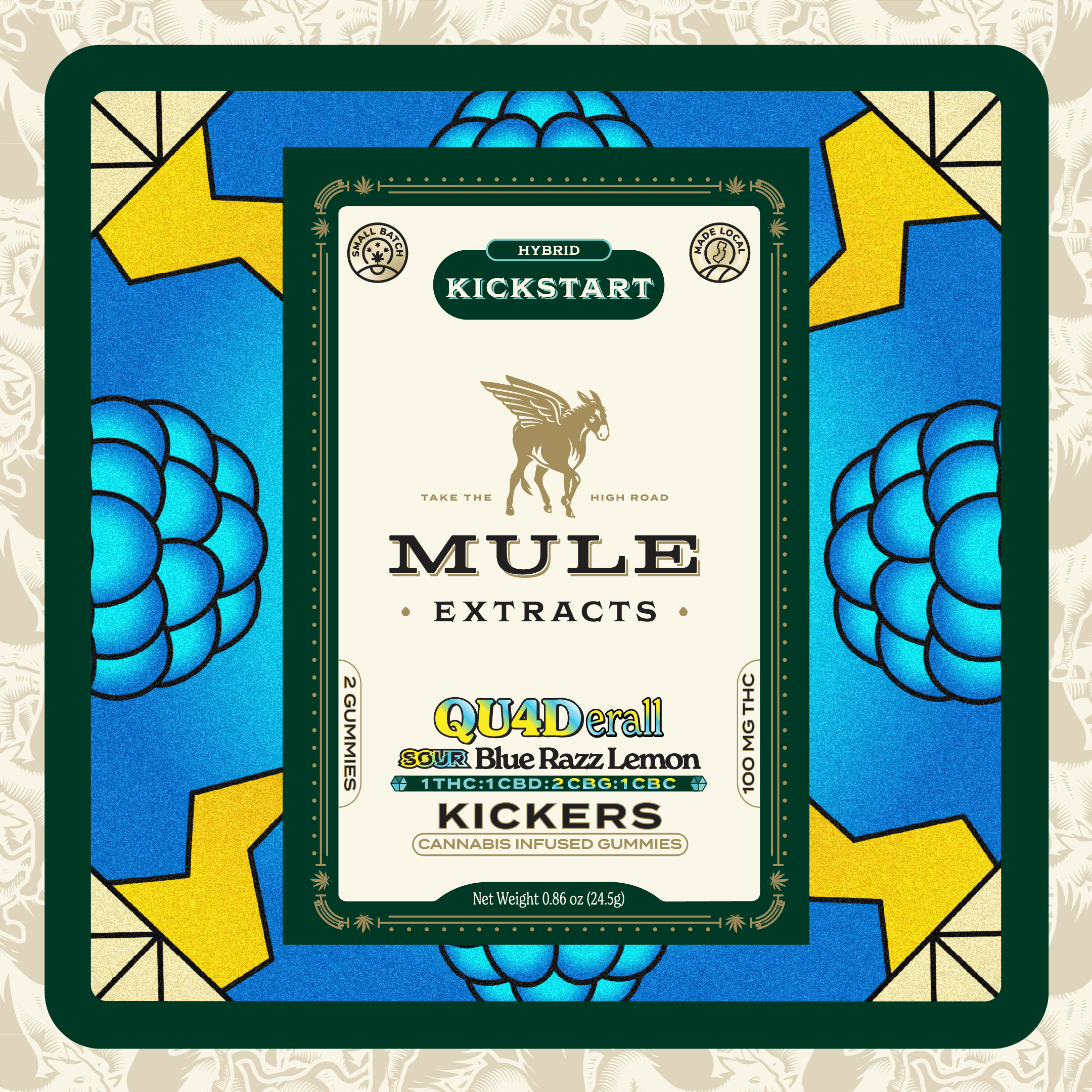 QU4Derall | Kickers | Blue Razz Lemon (H) 1:1:2:1 THC:CBD:CBG:CBC | 100mg/2pk