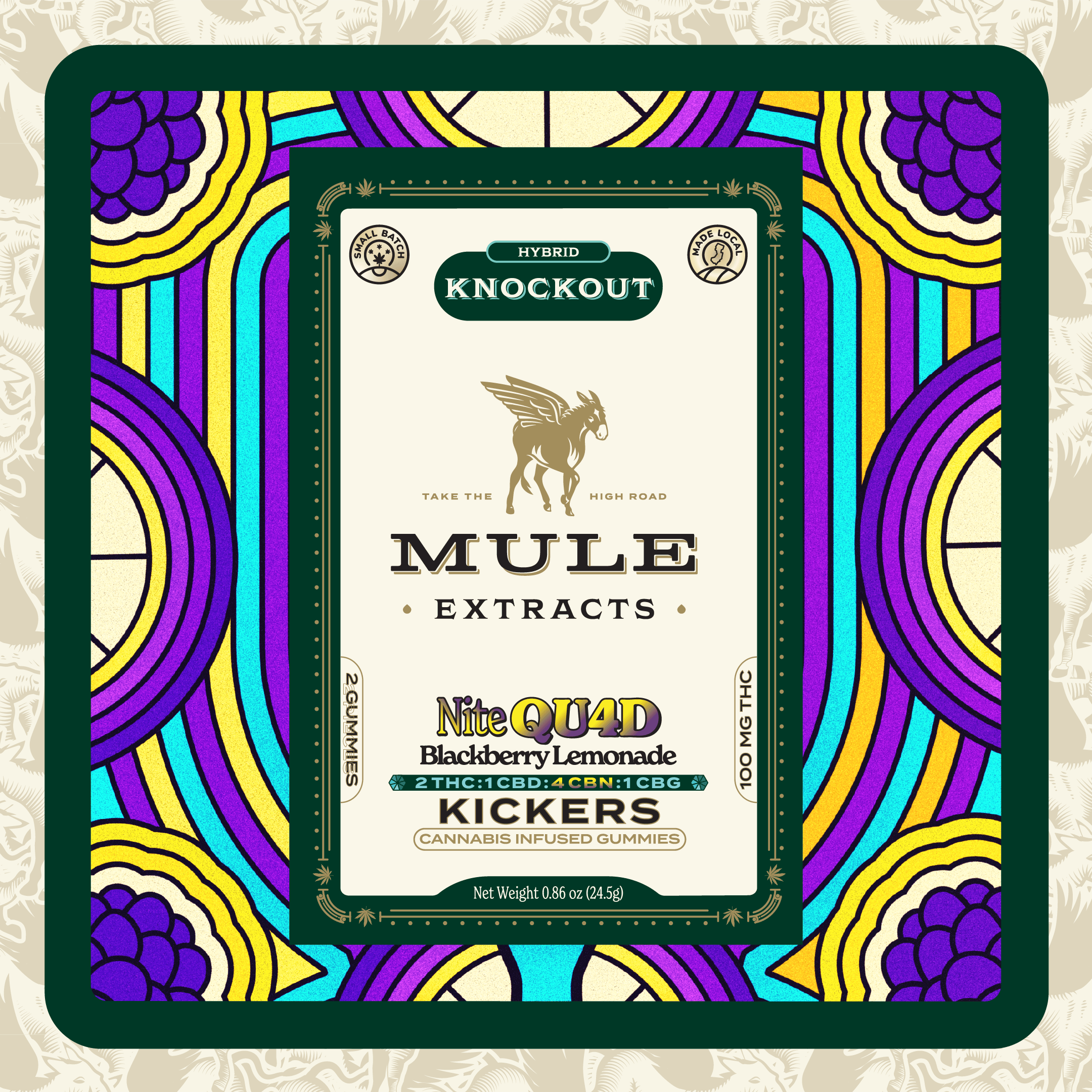 Nite Quad | Kicker | Blackberry Lemonade (H) 2:1:4:1 THC:CBD:CBN:CBG | 100mg/2pk