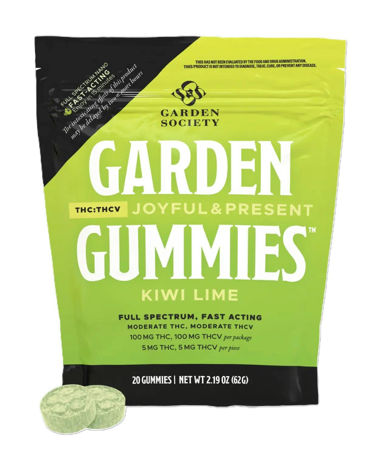 Kiwi Lime Gummies | [1]THC:[1]THCv | 20 pack