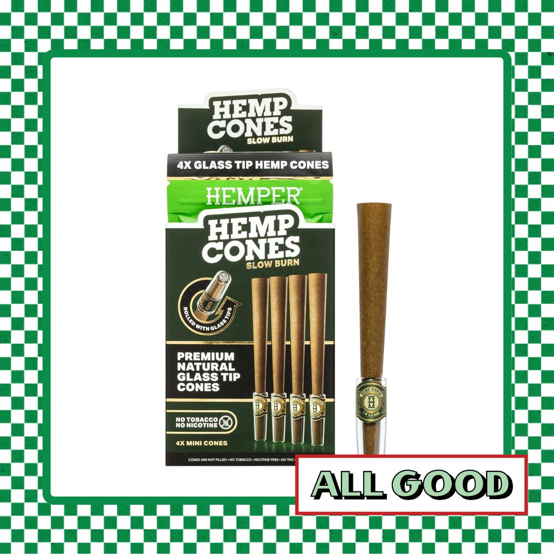 Hemper | Mini Size Hemp Cones | Glass Tip | 4pk Natural