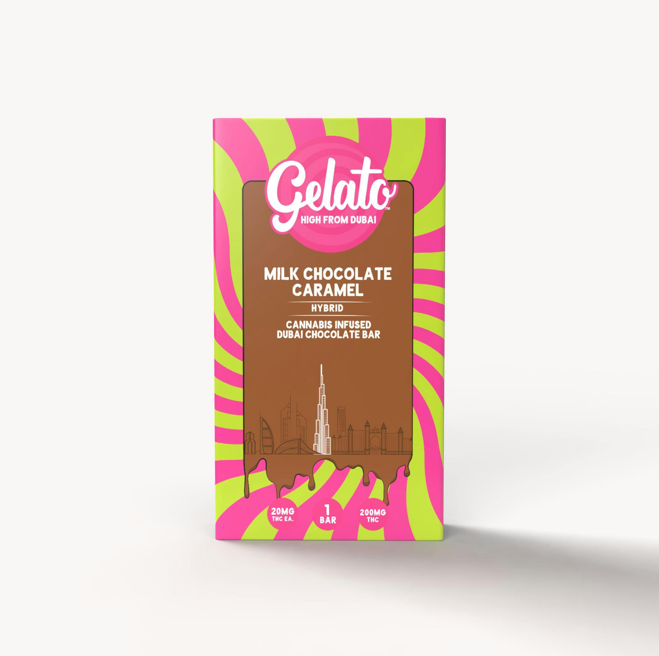 GELATO Milk Chocolate Caramel | Dubai Bar - 200mg for Sale in Iron