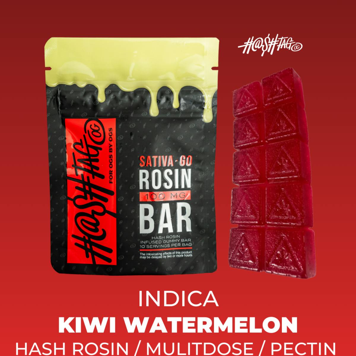 KIWI WATERMELON GUMMY BAR BY HASHTAGOG - 100 Mg
