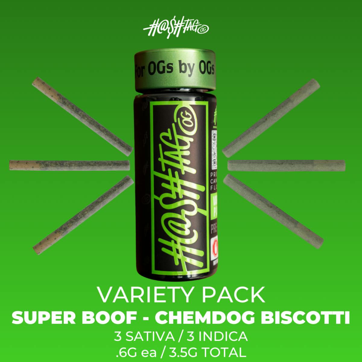 SUPERBOOF & CHEMDAWG BISCOTTI 3.5G 6 PACK PREROLLS BY HASHTAGOG - 3.5 G