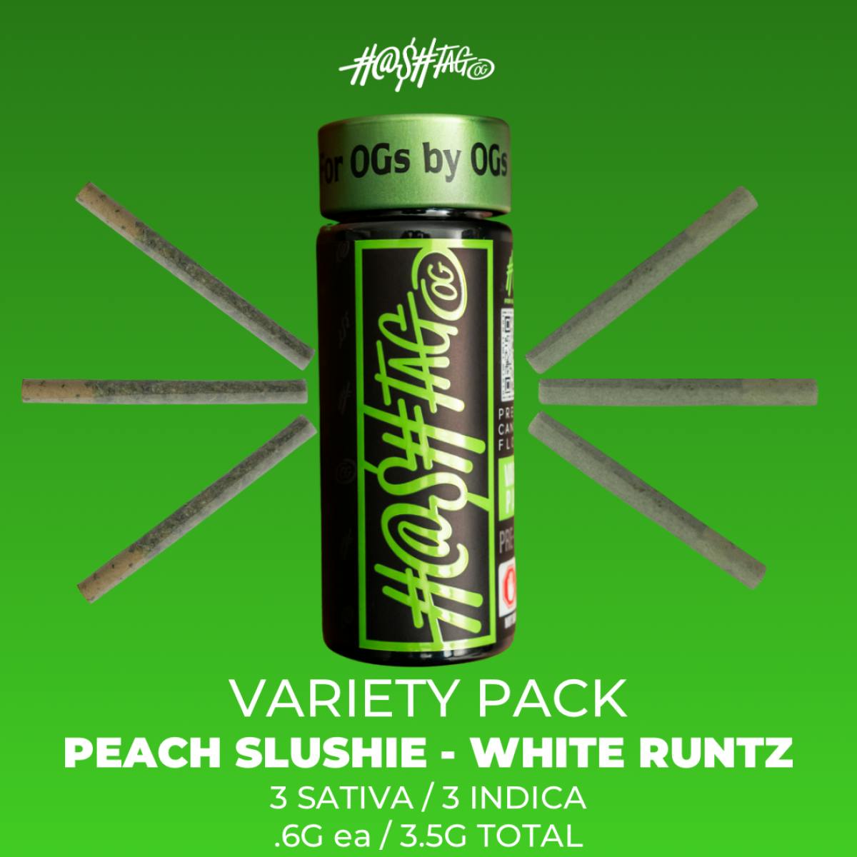 PEACH SLUSHIE & WHITE RUNTZ 3.5G MIX PREROLL PACK BY HASHTAGOG - 3.5 G