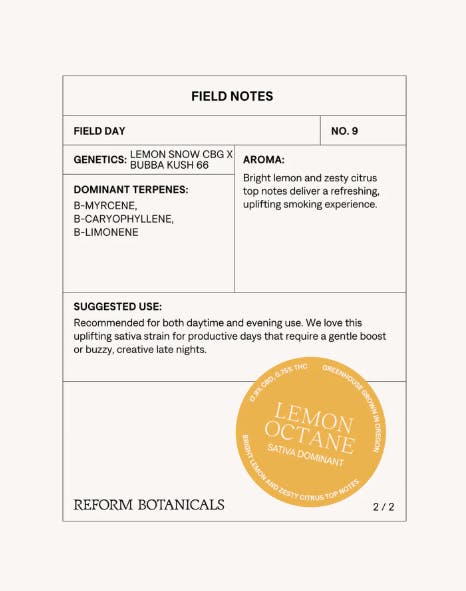 Reform Botanicals | Lemon Octane CBD | Flower | Sativa | 3.5g
