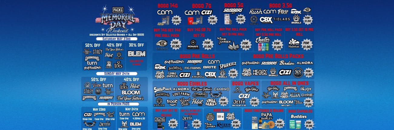 Memorial Weekend Discounts & All Day Bogos