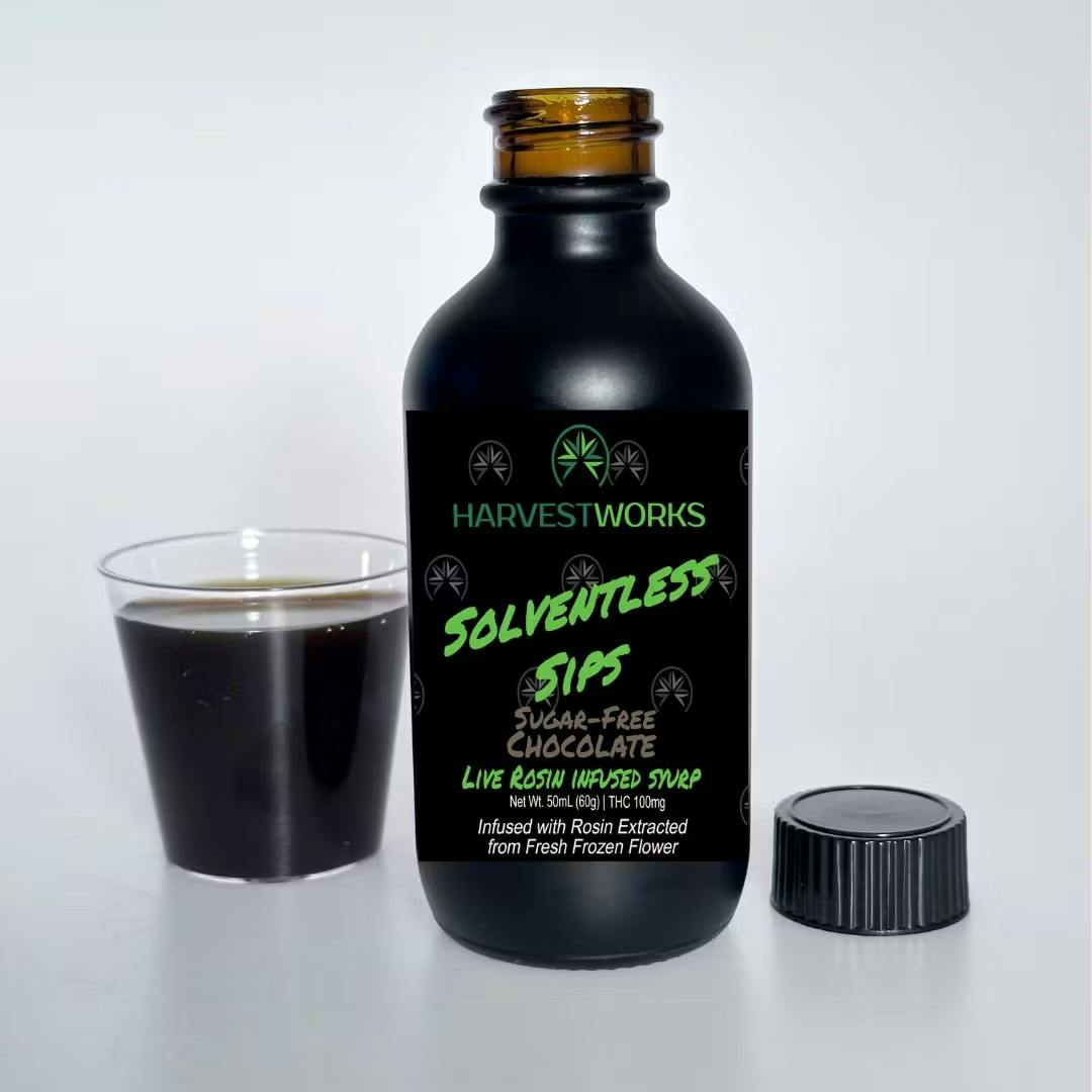 Harvest Works Solventless Sips Sugar Free Chocolate - 100mg Live Rosin Infused Syrup
