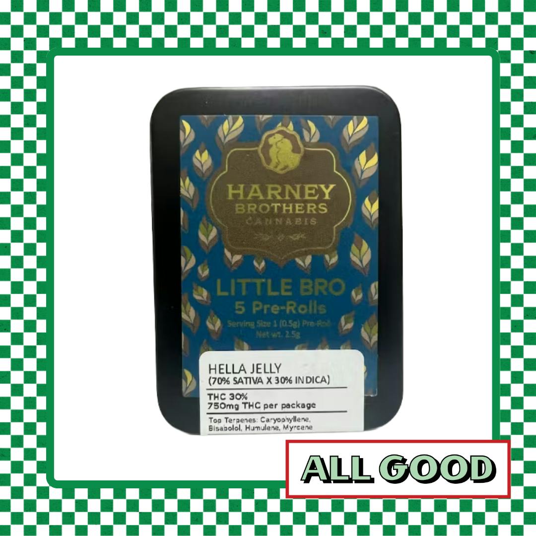 Harney Bros | Hella Jelly | Sat/Hyb | 5pk Pre-Rolls | 2.5g