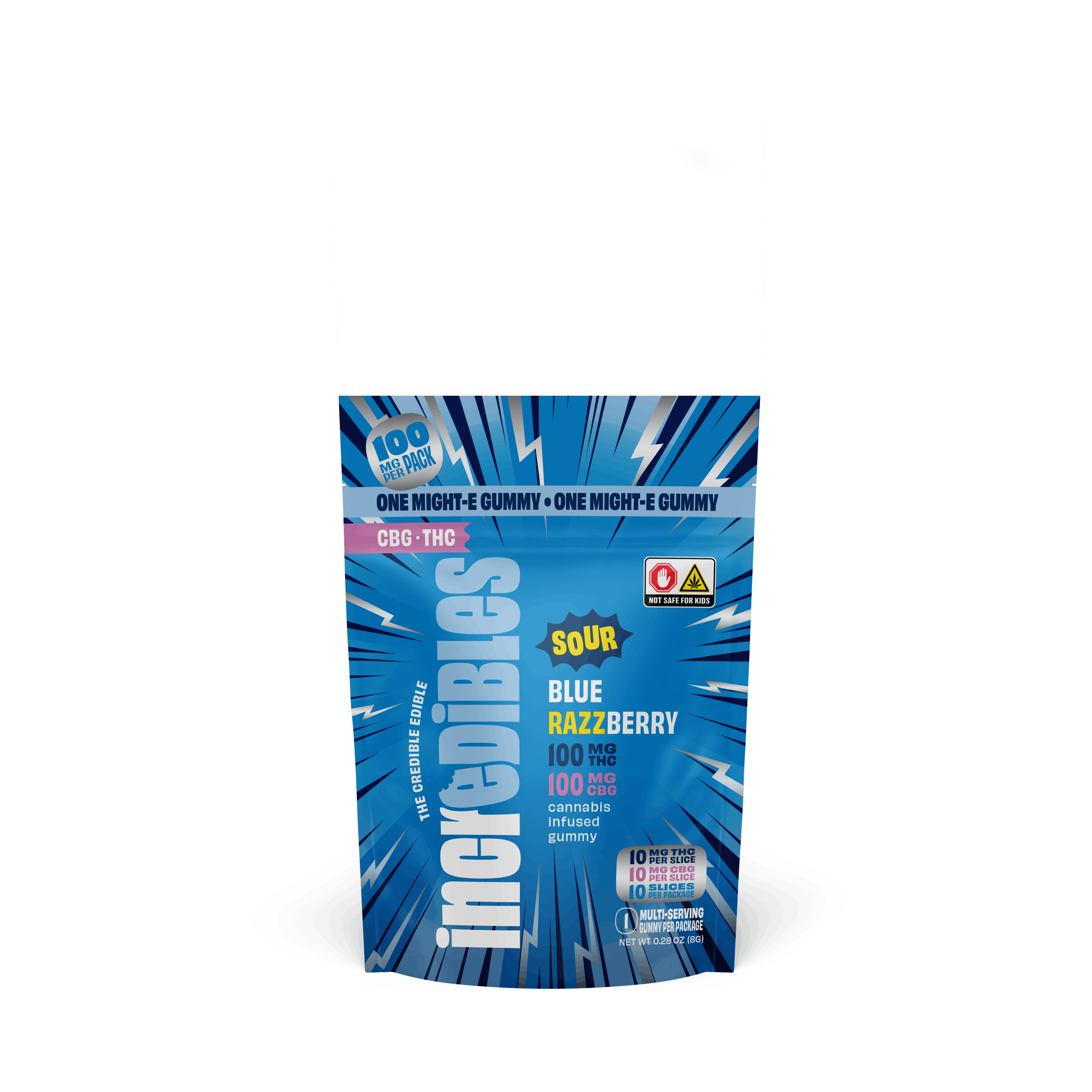 Might-E Sour Blue Razberry - Incredibles - Single Gummy  - 100mg THC:100mg CBG