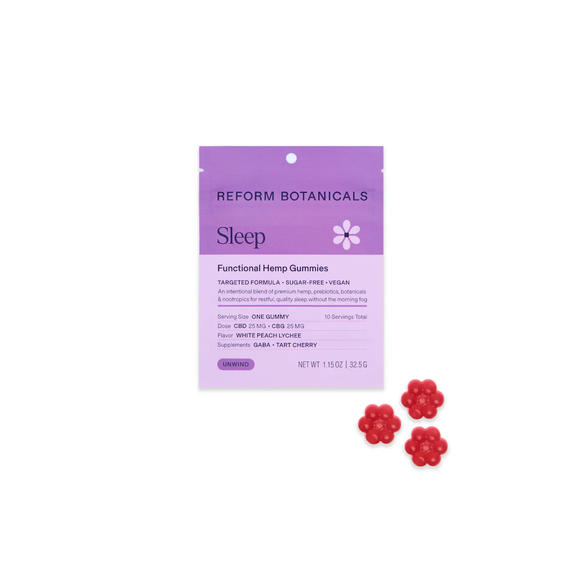 Reform Botanicals | CBD | 10pk | SLEEP - White Peach Lychee | 25mg CBG : 25mg CBD