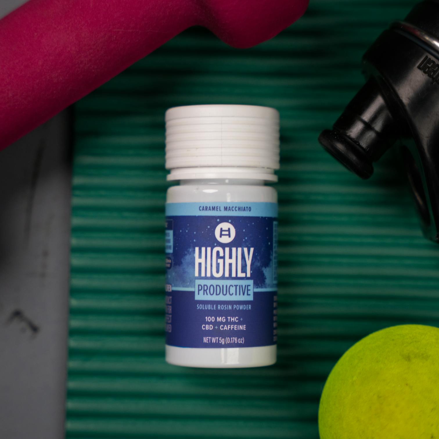 HIGHLY PRODUCTIVE - CARAMEL MACCHIATO FLAVOR WITH THC, CBD, AND CAFFEINE, 1:1:1 - SOLUBLE ROSIN POWDER - 100 Mg