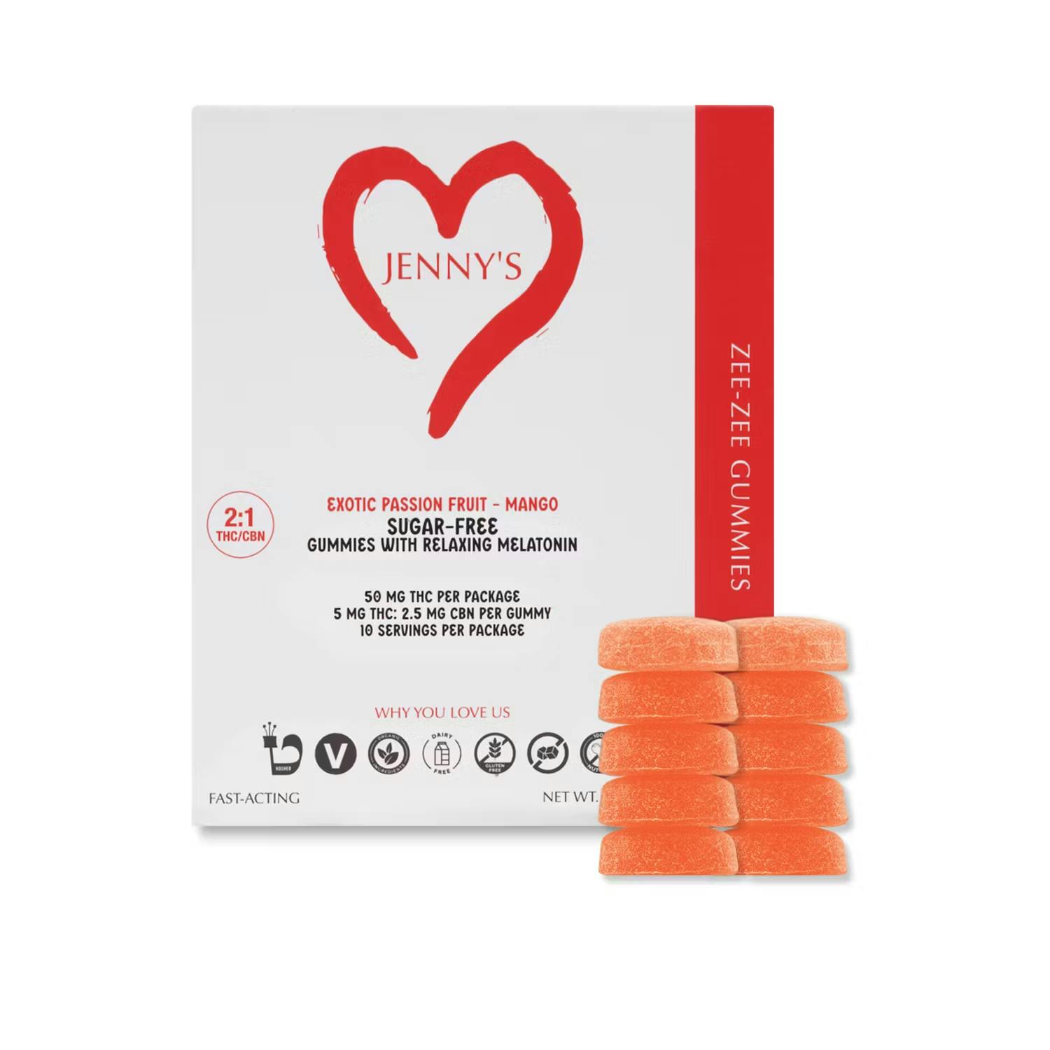 Jenny's - Zee-Zee Gummies 2:1 THC:CBN - Passion Fruit - 50mg