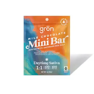 Grön - Milk Chocolate Mini Bar 1:1 THC:CBG (Daytime Sativa) - Rosin Infused - 100mg