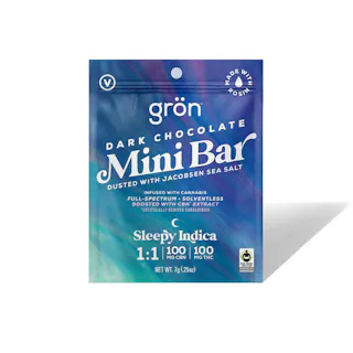 Grön - Dark Chocolate Mini Bar 1:1 THC:CBN (Sleepy Indica) - Rosin Infused - 100mg