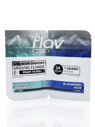 Flav – Tropical Trainwreck / Blackberry Haze – Live Resin Ground Flower Duo Bag – 2 x 7g