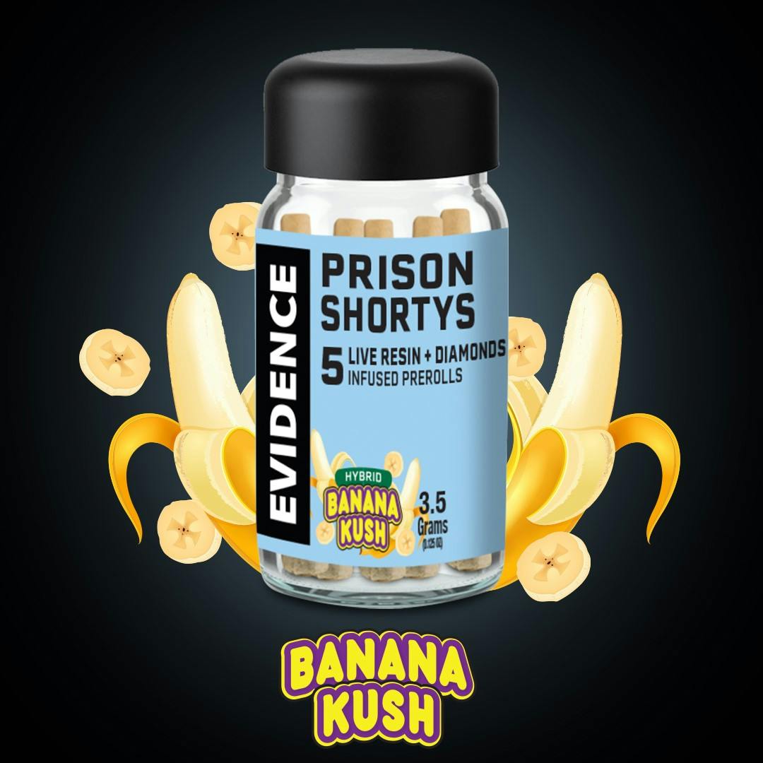 PRISON SHORTYS - BANANA KUSH INFUSED PRE-ROLLS 5PK E2
