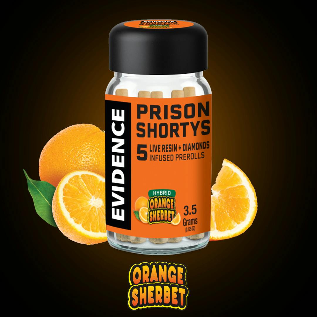 PRISON SHORTYS - ORANGE SHERBET INFUSED PRE-ROLLS 5PK E3