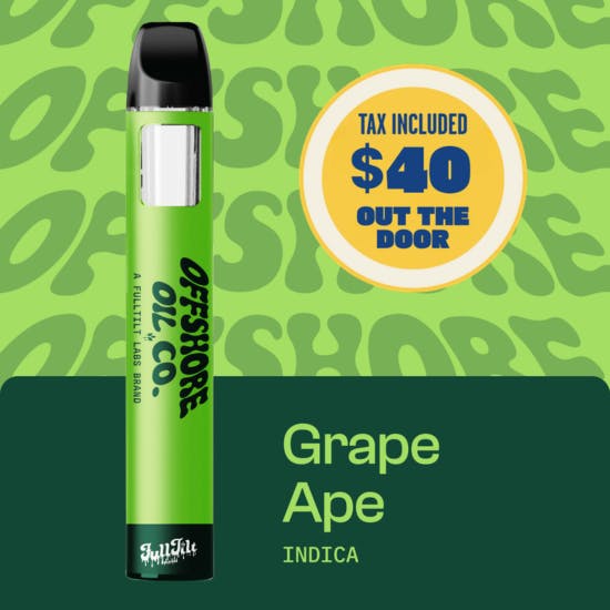 Grape Ape | 1g All-In-One Vape - 1g | Vaporizers | Offshore Oil Co. | Molly Ann Farms (Rec) | 265 Belmont Avenue Haledon, NJ 07508 Grape Ape | 1g All-In-One Vape - 1g | Vaporizers | Offshore Oil Co. | Molly Ann Farms (Rec) | 265 Belmont Avenue Haledon, NJ 07508