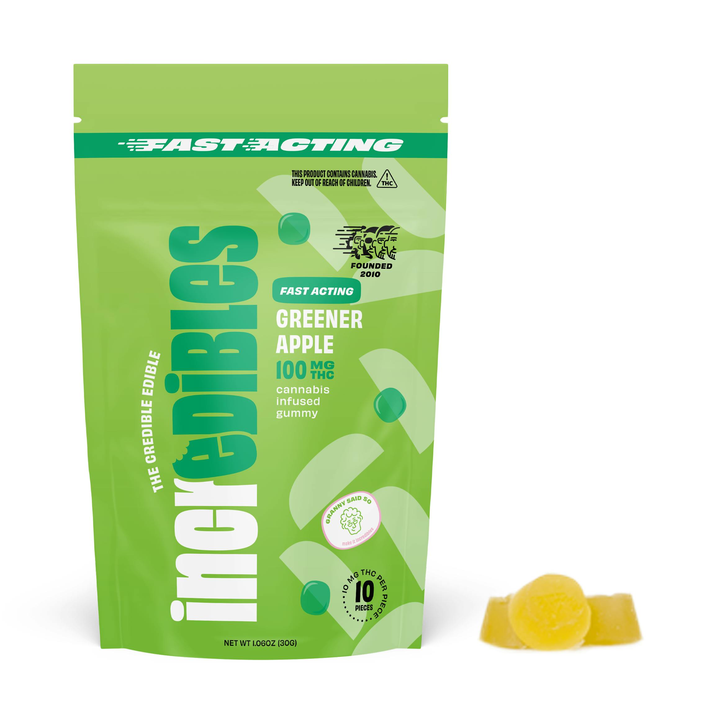 GREENER APPLE GUMMIES 10PC [100MG] - 100mg | Edibles | INCREDIBLES