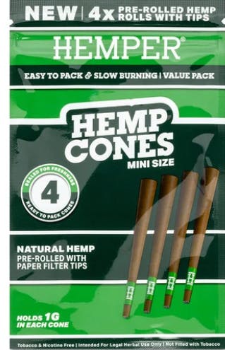 Hemper | Mini Size Hemp Cones | 4pk Natural