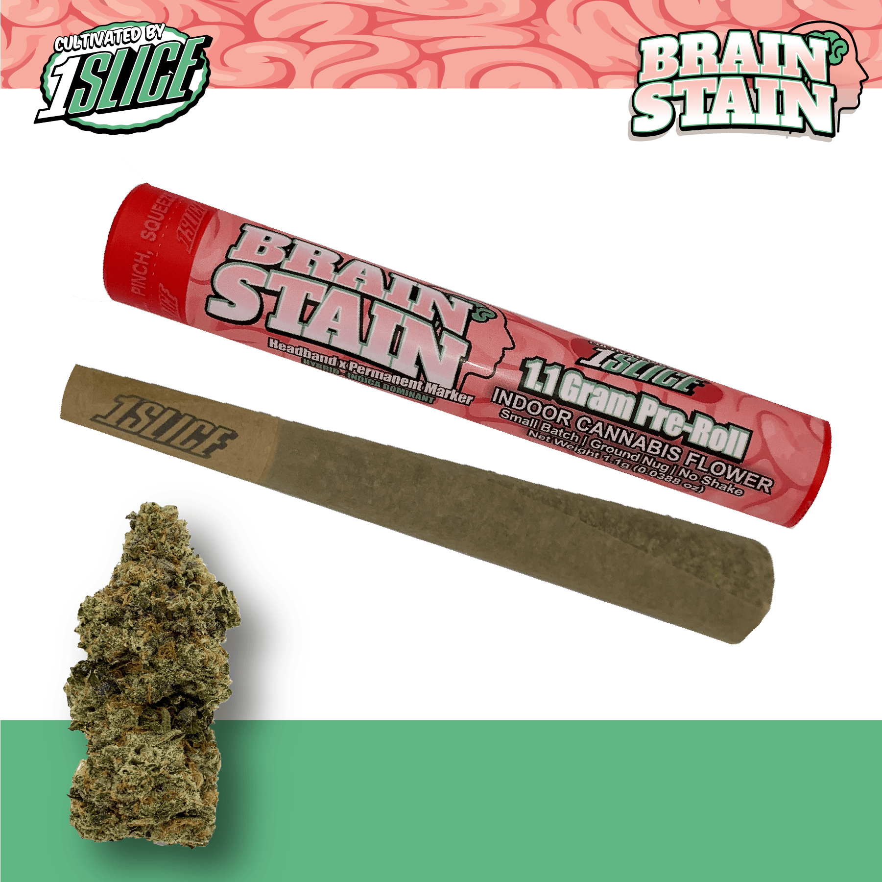 リラクゼーショングッズ BudsBrain50% LIQUID 1ml Brain Stain Indica Pre-Roll 1.1g | 1Slice — Spring Valley