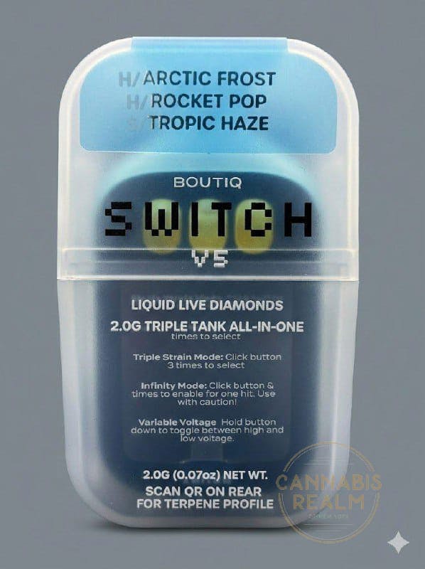 Review Boutiq - Arctic Frost / Rocket Pop / Tropic Haze - Tri-Chamber Switch - Liquid Diamonds Disposable Vape - 2g at Cannabis Realm of NY - Rockland (Rec) Review Boutiq - Arctic Frost / Rocket Pop / Tropic Haze - Tri-Chamber Switch - Liquid Diamonds Disposable Vape - 2g at Cannabis Realm of NY - Rockland (Rec)