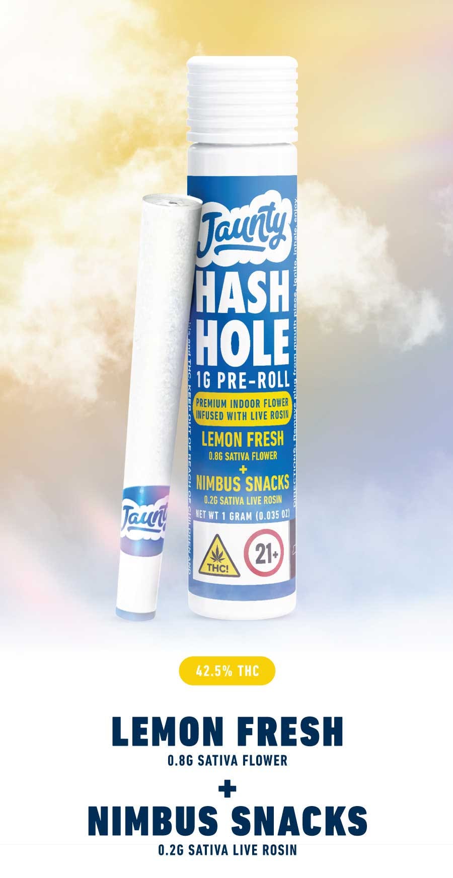 Lemon Fresh Sativa Hash Hole Pre Roll 1g | Jaunty