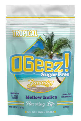 OGeez! - Sugar Free Mellow Indica Tropical (Strawberry Kiwi/Watermelon Guava/Passion Fruit Mango) - Gummies 10pk - 100mg