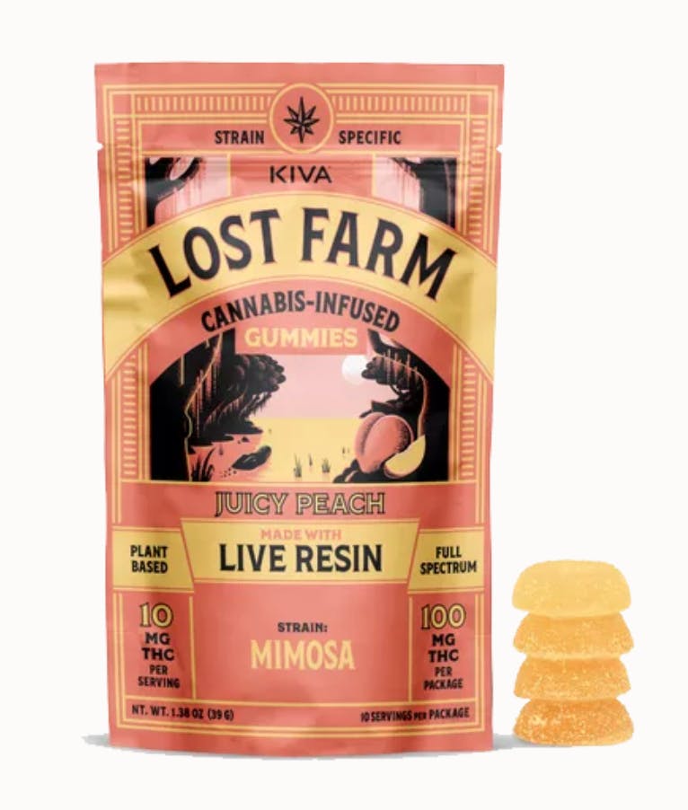 Lost Farms | Juicy Peach | Live Resin | Infused Gummies | 10pk | 100mg