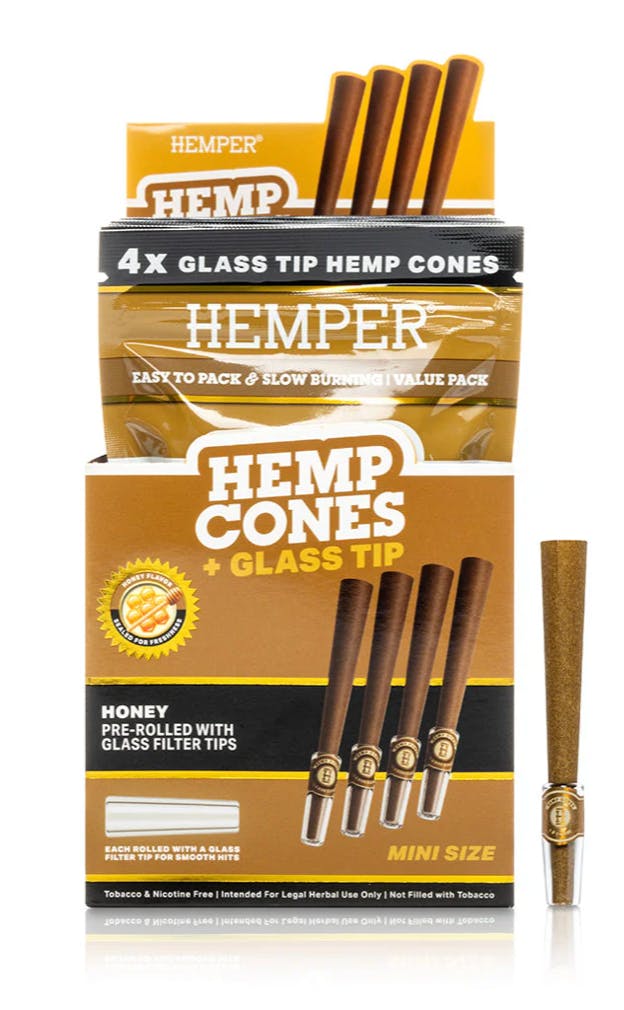 Hemper | Mini Hemp Cones w/ Glass Tips | Honey | 4pk