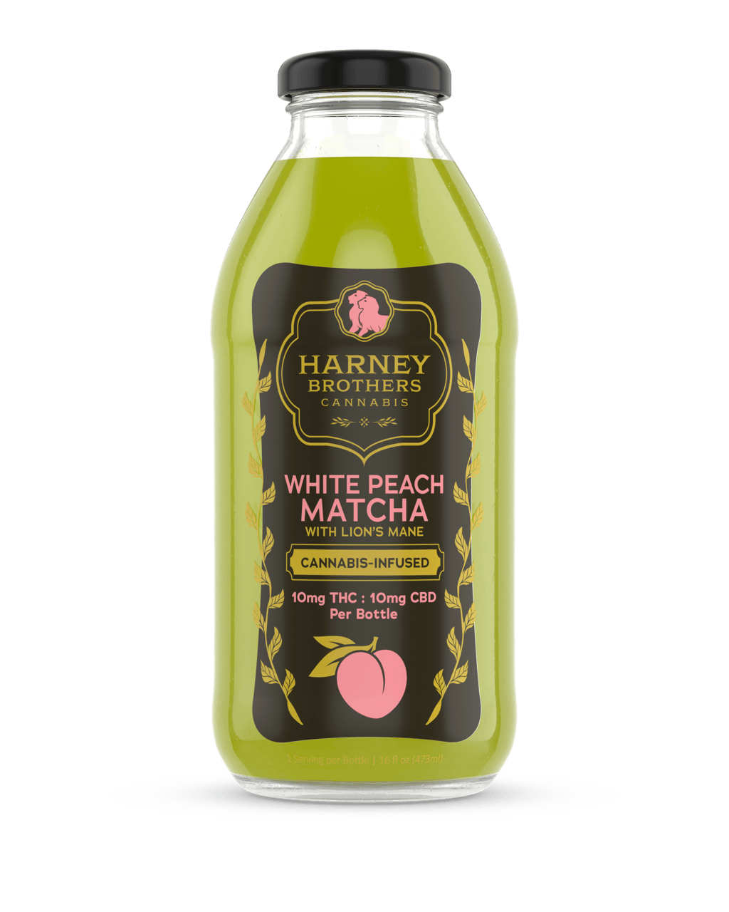 Harney Bros. | White Peach Matcha w/ Lions Mane | 1:1 THC:CBD | Bottle | 10mg