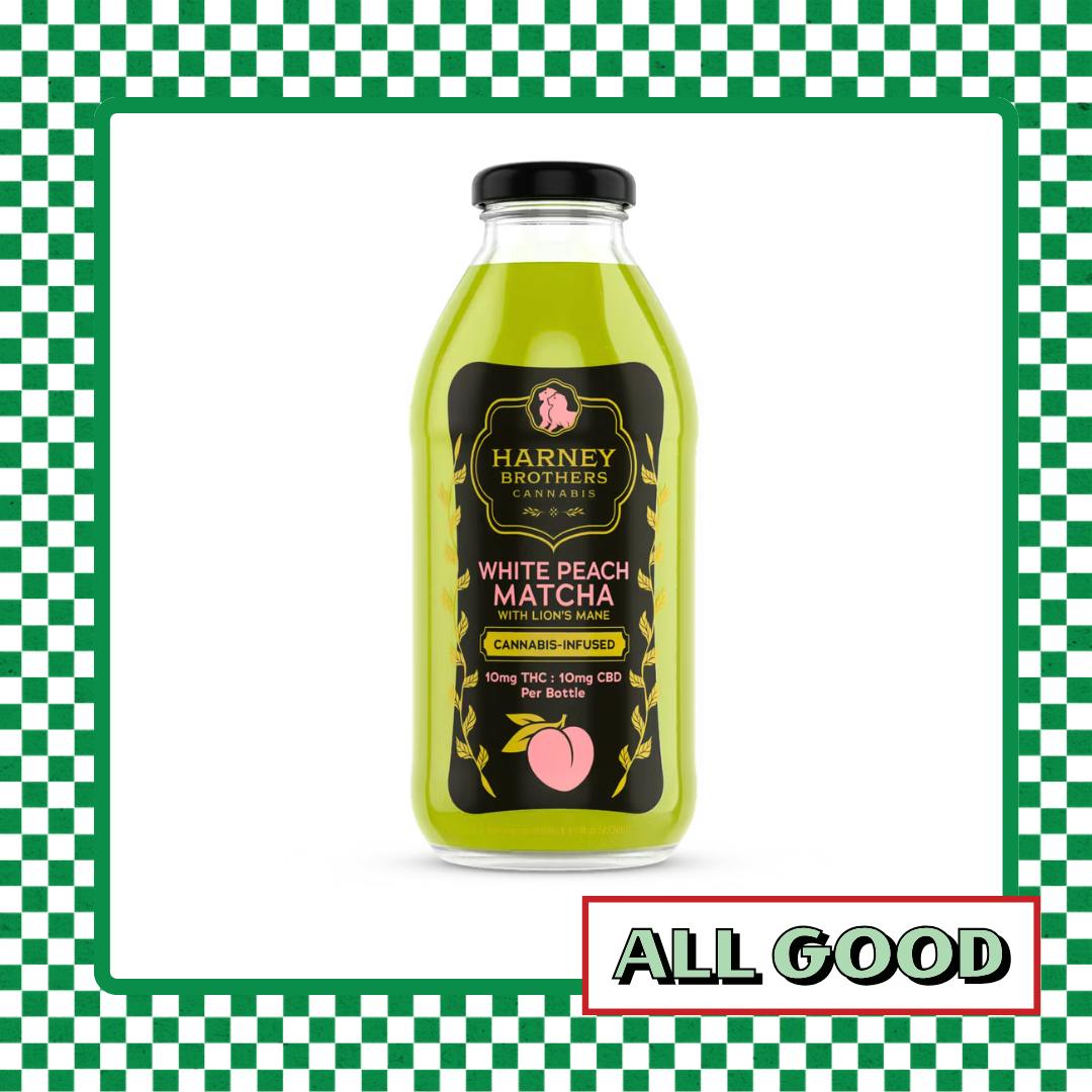 Harney Bros. | White Peach Matcha w/ Lions Mane | 1:1 THC:CBD | Bottle | 10mg