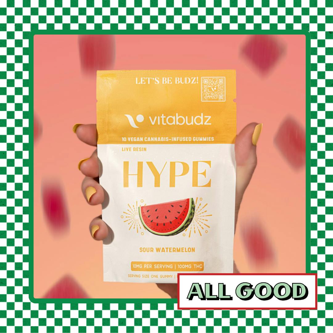 Vitabudz | Hype Sour Watermelon 2:1 (THC:THCV) | Live Resin Gummies | 100mg